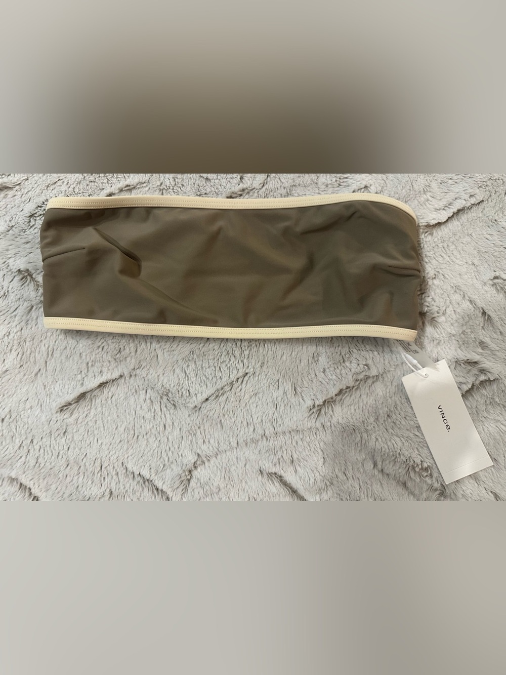 Vince. Taupe Strapless Bandeau Bikini Top with Cream Trim - Picture 4 of 9